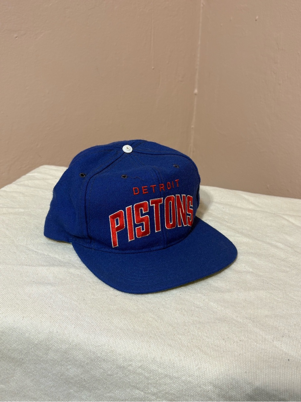 Vintage Detroit Pistons Starter Wool Snapback Hat Cap 90s NBA Basketball Blue